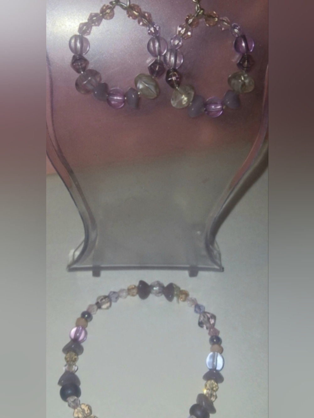 Hand Crafted Lavender & Cream Pink Beaded Hoop Earrings